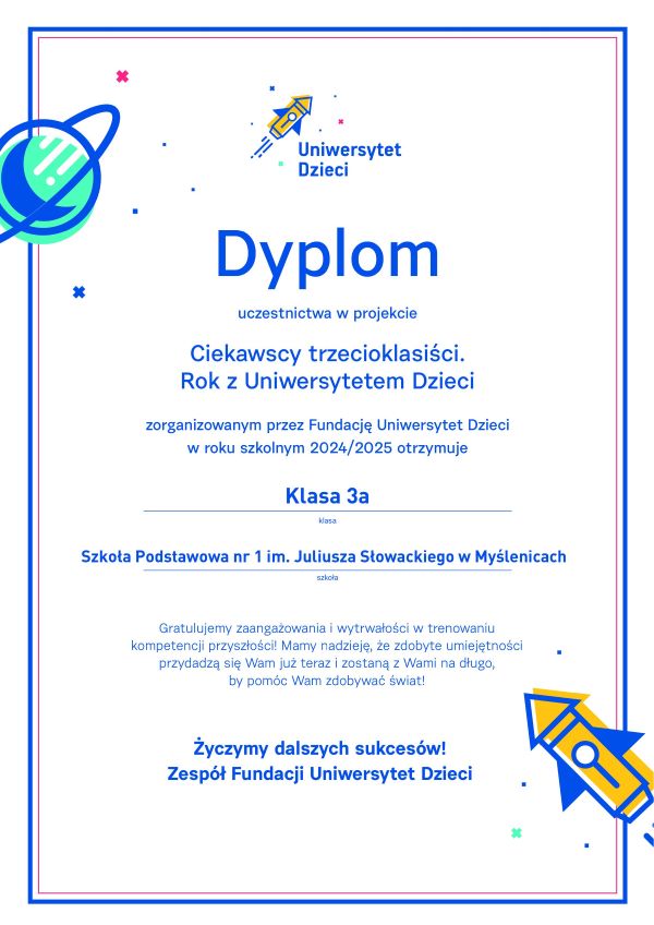dyplom dla dziecka ciekawscy trzecioklasiści
