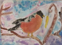 Tosia, świetlica kl.1a, malowanie klejem i akwarelą ptaki